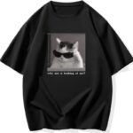 T-Shirt Komik Kedi Baskılı T-Shirt - Siyah