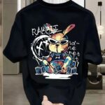 Erkek T-shirt Tavşan Baskılı Kısa Kollu Tişört - Siyah