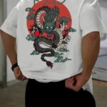 T-Shirt Penye Compack Ejder Baskılı Bisiklet Yaka T-shirt - Beyaz
