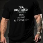 T-shirt Komik 'Multitasker' Baskılı T-Shirt - Siyah