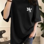 Kadın T-shirt Bisiklet yaka  NY Baskılı kısa kol Tişört - Siyah