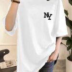 T-shirt Eğlenceli Harf NY Baskılı Bisiklet Yaka T-Shirt - Beyaz