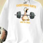 Kadın T-Shirt Ördek Baskılı Bisiklet Yaka Kısa kol Tişört - Beyaz