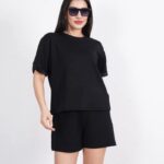 Osy Modal yumuşak dokulu Kumaş Bisiklet Yaka T-shirt Kısa Şort İkili Takım - Siyah