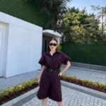 Yakalı Gömlek Kemerli Şortlu Alt-Üst Takım - Bordo