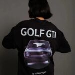 Kadın Oversize Tişört Golf GTI Retro Araba Baskılı T-shirt- Siyah