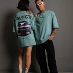 Kadın Oversize Tişört Golf GTI Retro Araba Baskılı T-shirt- Mint Yeşili