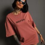 Oversize T-Shirt Golf GTI Retro Araba Baskılı T-shirt - Gül Kurusu
