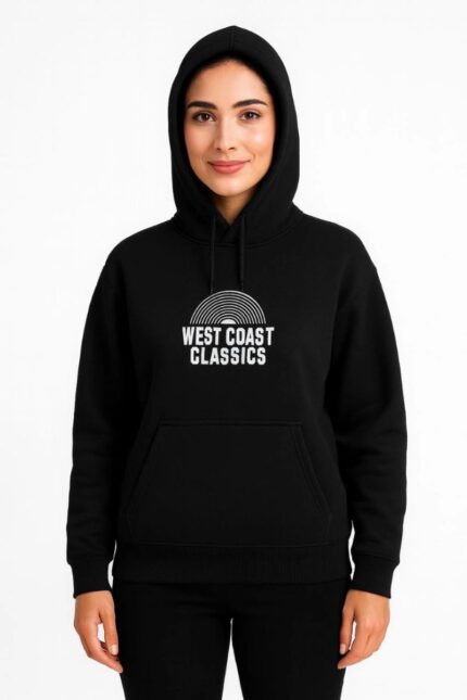 Oversize Kapüşonlu Cepli Baskılı 3 İplik Pamuklu Hoodie Sweatshirt - Siyah