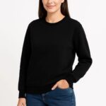 Kadın 3 İplik Pamuklu Düz Bisiklet Yaka SweatShirt - Siyah