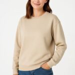 Kadın 3 İplik Pamuklu Düz Bisiklet Yaka SweatShirt - Bej