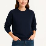 Kadın 3 İplik Pamuklu Düz Bisiklet Yaka SweatShirt - Lacivert