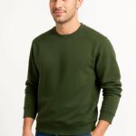 Erkek 3 İplik Pamuklu Düz Bisiklet Yaka SweatShirt - Haki