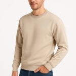 Erkek 3 İplik Pamuklu Düz Bisiklet Yaka SweatShirt - Bej
