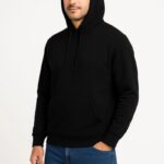 Erkek 3 İplik Pamuklu Kapüşonlu Kanguru Cepli SweatShirt hoodie - Siyah