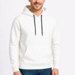 Erkek 3 İplik Pamuklu Kapüşonlu Kanguru Cepli SweatShirt hoodie - Beyaz