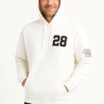 Kapüşonlu Kanguru Cepli Sweatshirt 3 İplik Pamuklu Baskılı Hoodie - Beyaz