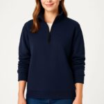 Kadın 3 İplik Pamuklu Dık Yaka Yarım Fermuarlı SweatShirt - Lacivert