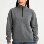 Kadın 3 İplik Pamuklu Dık Yaka Yarım Fermuarlı SweatShirt - Antrasit
