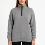 3 İplik Pamuklu Dık Yaka Yarım Fermuarlı SweatShirt - Gri