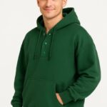 Erkek Kapüşonlu Hoodie Cepli Çıtçıtlı 3 İplik Pamuklu Sweatshirt - Haki