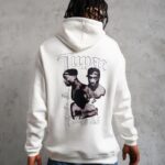 Kapüşonlu Kanguru Cepli Sweatshirt 3 İplik Pamuklu Baskılı Hoodie - Beyaz