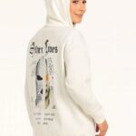Kapüşonlu Kanguru Cepli Sweatshirt 3 İplik Pamuklu Baskılı Hoodie - Beyaz