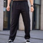 Erkek Keten Cepli Çıma Dikişli jogger Buggy Pantalon Rahat kalıp - Siyah