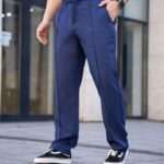 Erkek Keten Cepli Çıma Dikişli jogger Buggy Pantalon Rahat kalıp - Lacivert