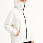 Samuray Ninja Çift Kapüşonlu Maske Detaylı 3 İplik Hoodie - Beyaz