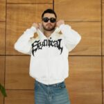 Kapüşonlu 3 İplik Şardonlu Önü Baskılı Fermuarlı Oversize Sweatshirt - Beyaz