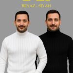 Erkek Fitilli Kazak Tam Boğazlı Balıkçı Yaka Triko 2'li Set Beyaz-Siyah