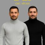 Erkek Fitilli Kazak Tam Boğazlı Balıkçı Yaka Triko 2'li Set Gri-Siyah