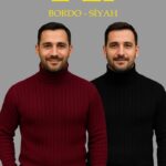 Erkek Fitilli Kazak Tam Boğazlı Balıkçı Yaka Triko 2'li Set Bordo-Siyah