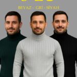 Erkek Fitilli Kazak Tam Boğazlı Balıkçı Yaka Triko 3'lü Set  Gri-Haki-Siyah