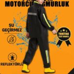 Premium Motorcu Kurye Yağmurluk Takım Su Geçirmez PVC Reflektörlü Siyah