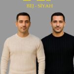 Erkek Fitilli Triko Kazak 2’li Set Bej Beyaz Kalın Dokuma Pamuklu Regular Fit Bisiklet