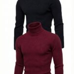 Erkek Kaşkorse Boğazlı Likralı Fitilli Slim Fit Body 2'li Set Siyah-Bordo