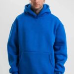 Oversize 3 İplik Pamuklu Kapüşonlu Kanguru Cepli Hoodie Sweatshirt - Saks Mavisi