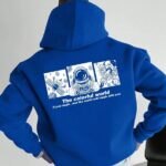 Erkek Baskılı Kapüşonlu Cepli Hoodie 3 İplik Pamuklu Sweatshirt - Saks Mavisi