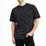 Asit Yıkama Bisiklet Yaka Oversize T-Shirt - Siyah