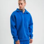 Açık Yakalı Oversize 3 İplik Pamuklu Sweatshirt - Mavii