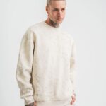 3 İplik Pamuklu Yağ Yıkamalı Bisiklet Yaka Sweatshirt Oversize Hoodie - Krem