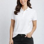 Kadın Polo Yaka Tişört Pike Kumaş Kısa Kol Regular Fit Yazlık T-Shirt - Beyaz