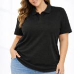 Kadın Battal Beden Tişört Polo Yaka Pike Kumaş Kısa Kol T-Shirt - Siyah