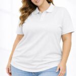 Kadın Battal Beden Tişört Polo Yaka Pike Kumaş Kısa Kol T-Shirt - Beyaz