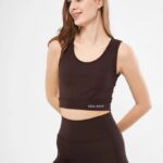 Kolsuz Sporcu Baskılı Crop - Kahve