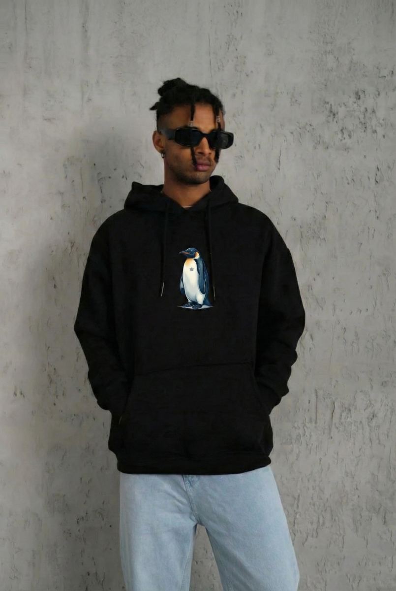 vlmrtr-9371_697a5e3823530-64181086-sw1696sh2528-137lx4po.jpg Erkek Survivor Penguin Baskılı 3 İplik Pamuklu Kapüşonlu Sweatshirt Hoodie Siyah - Görsel 1