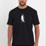 Erkek T-Shirt Penguen Baskılı Bisiklet Yaka Kısa kol yazlık Tişört - Siyah
