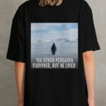 Kadın T-Shirt Penguen Baskılı Bisiklet Yaka Kısa kol yazlık Tişört - Siyah